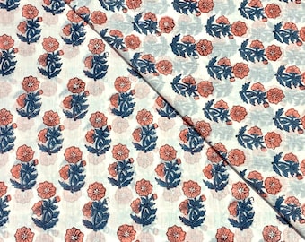 Hand block print cotton fabric, Hand block print cotton loose fabric by yard, Floral print cotton fabric