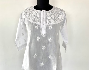 White embroidered cotton tunic