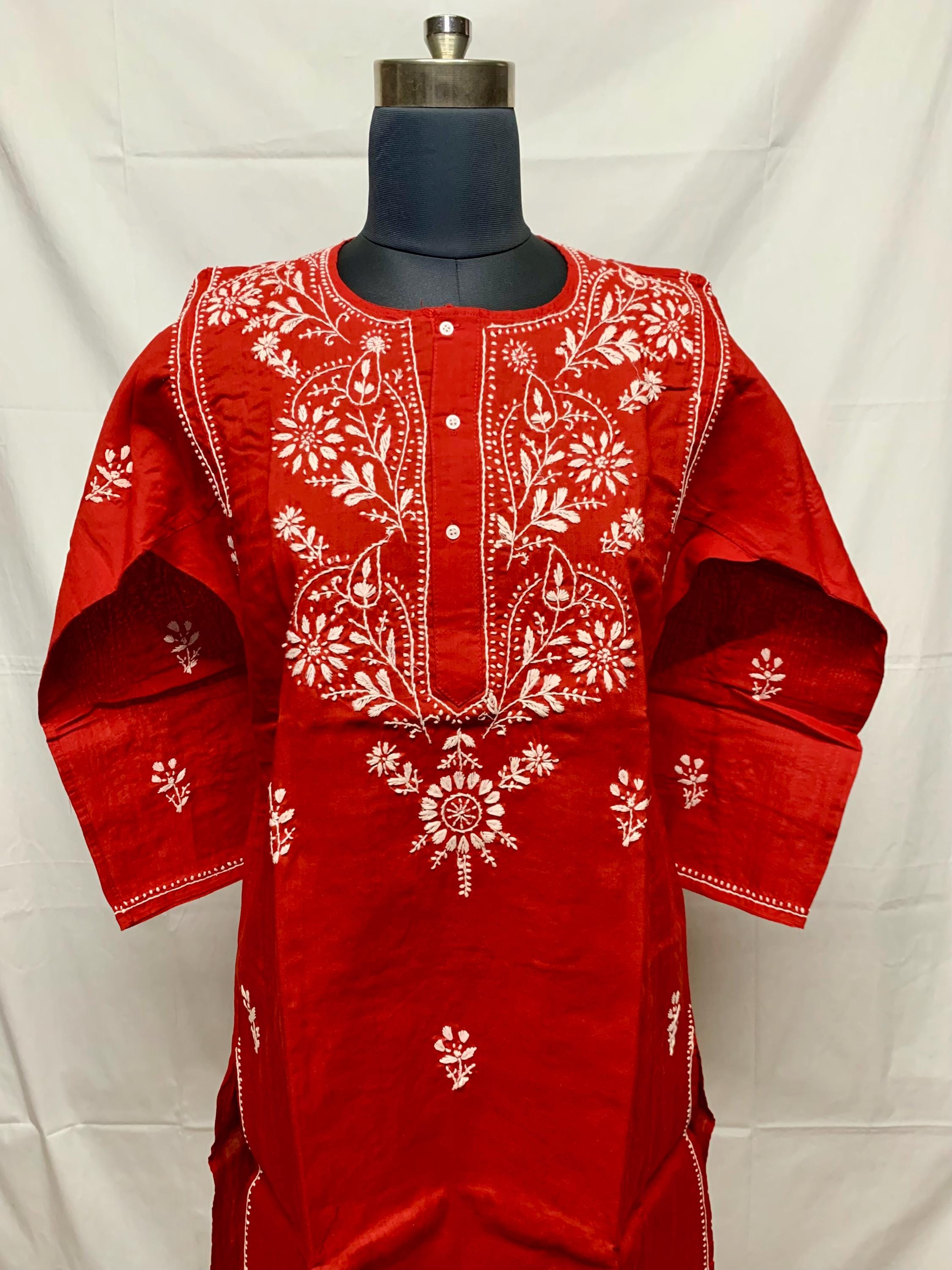 Women's embroidered cotton tunic, Red tunic, beach tunic, long tunic