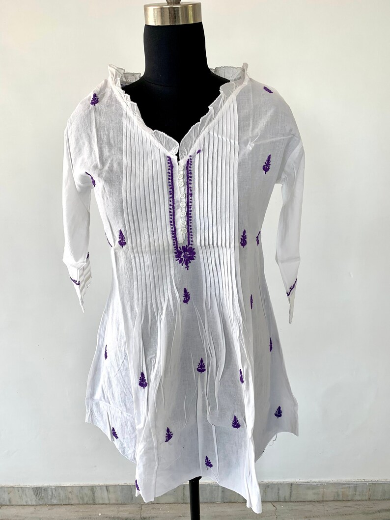 Floral Embroidered Cotton A-Line Tunic