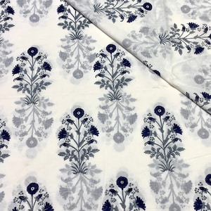 Hand block print cotton fabric, Hand block print cotton loose fabric by yard, Floral print cotton fabric