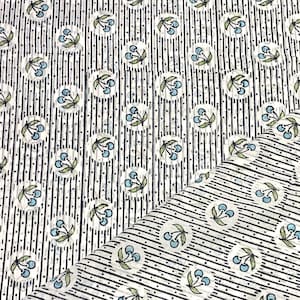 Hand block print cotton fabric, Hand block print cotton loose fabric by yard, Floral print cotton fabric