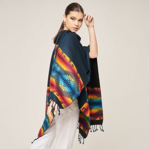 Stylish poncho from the Andes in ethnic style dark blue I cloak I vest I cape blue for women - 100% cotton - handwoven in Ecuador