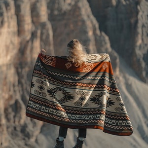 Handwoven ETHNO blanket XXL size from Ecuador - reversible throw I blanket Chimborazo Terracotta