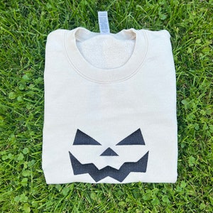 Pumpkin Jack O Lantern Unisex Embroidered Crewneck Sweatshirt, Fall Season, Halloween Sweater, Pumpkin Face, Jack O Lantern Face,