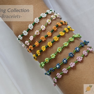 Bracelet anklet spring flower | Adjustable pastel rainbow daisy chain seed bead | Handmade gift for them | Spring collection