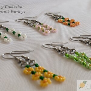 Spring flower hook earrings | Pastel rainbow daisy chain seed bead fishhook | Handmade gift for them | Spring collection