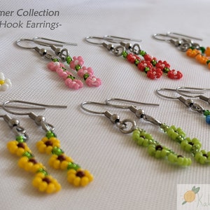 Summer flower hook earrings | Rainbow daisy chain seed bead fishhook | Handmade gift for them | Summer collection