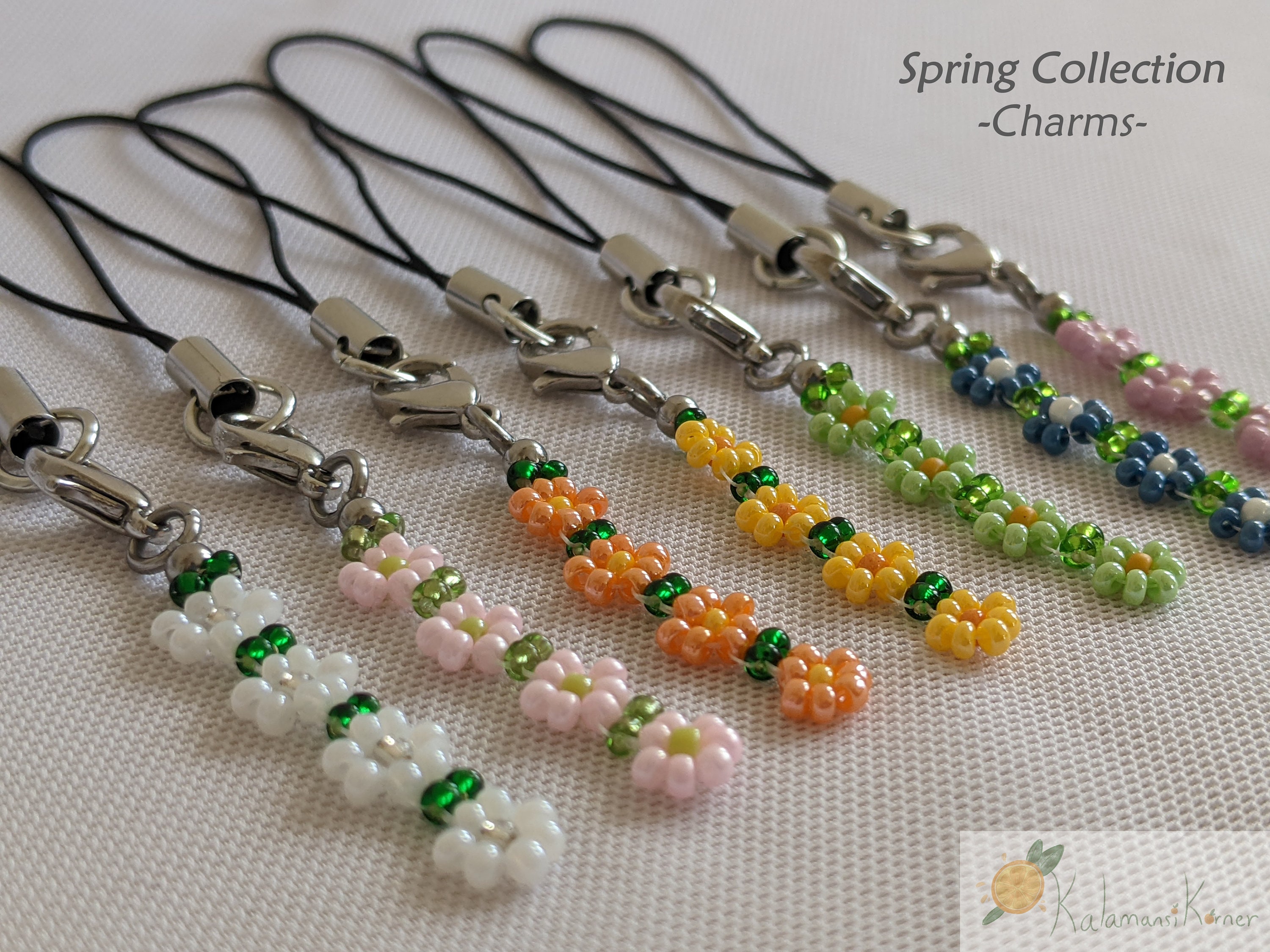 Spring Pastel Flower Charm: Seed Bead Daisy Chain, Handmade