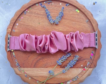 Apple Watch Scrunchie Band | Pink Silk Smart Watch Band All Series 38mm/40mm/41mm/42mm/44mm/45mm Size |