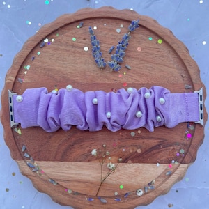 Handmade Purple Scrunchie Apple Watch Band with Pearls