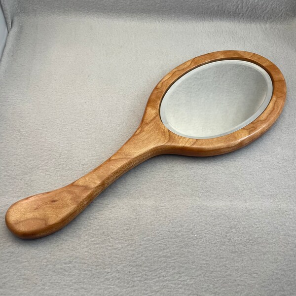 Handcrafted Hand Mirror Oval with Cherry Body