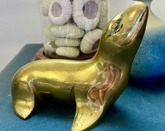 Vintage Brass Seal Sea Lion Mid Century Ornament Figurine Animal Statue