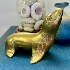 Vintage Brass Seal Sea Lion Mid Century Ornament Figurine Animal Statue