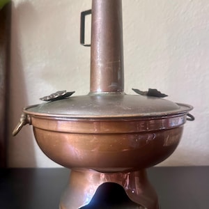 Vintage Copper Brass Mongolian Chinese Hot Pot Charcoal Fire Pot Chafing Dish Communal Cooking