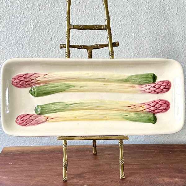 Majolica Olfaire Spring Asparagus Platter Plate | Vintage Ceramic Serving Dish | Made in Portugal