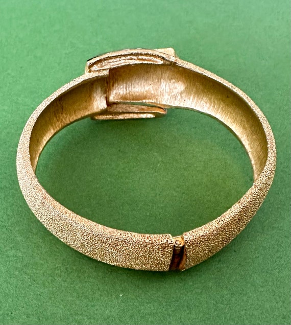 Vintage Crown Trifari Gold Buckle Clamper Bracele… - image 4