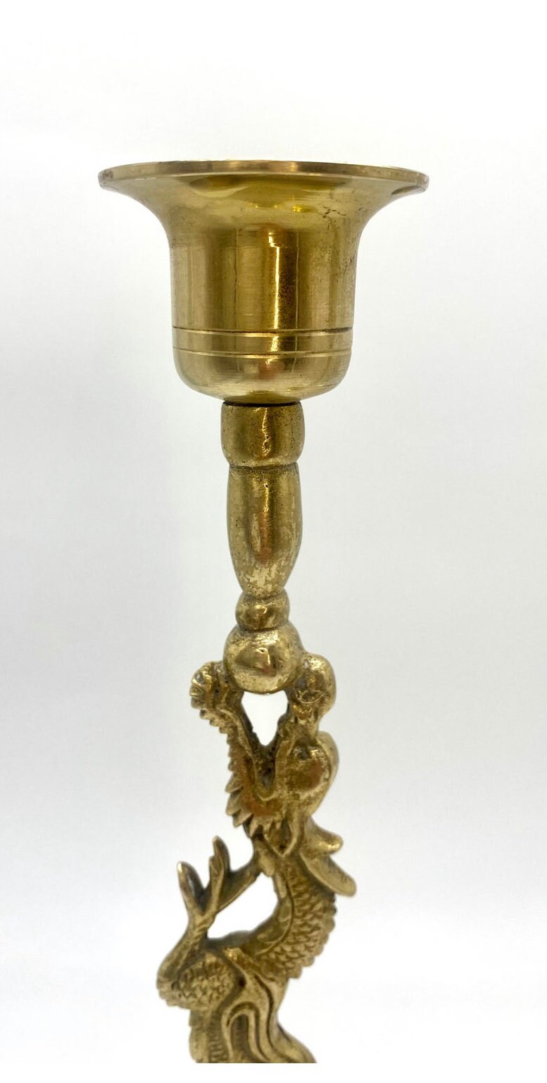 Vintage Solid Brass Dragon Candlesticks Pair 2 Etsy
