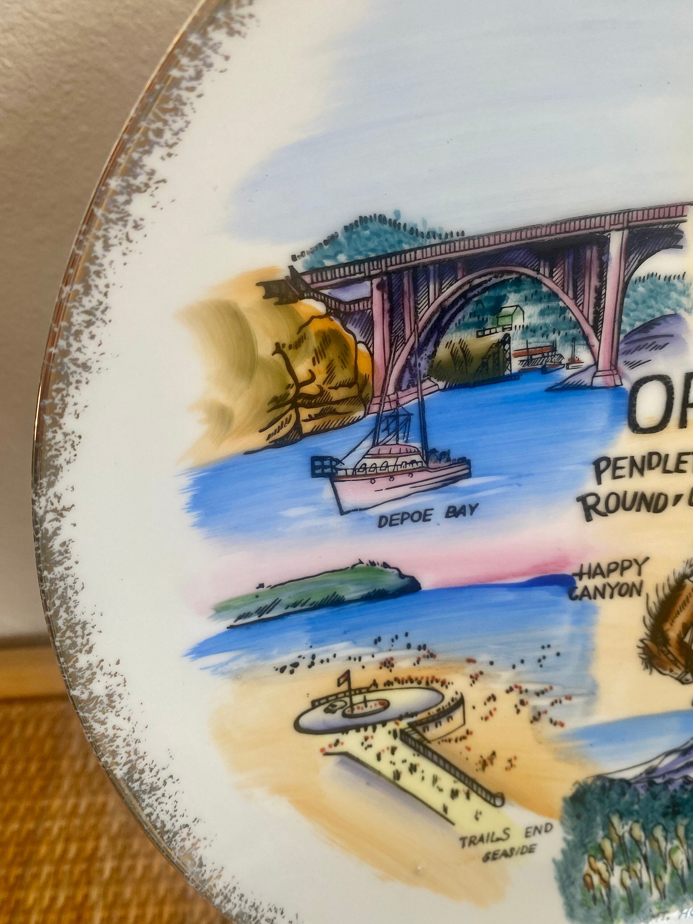 Vintage Oregon Souvenir State Plate 10 Illustrated Etsy