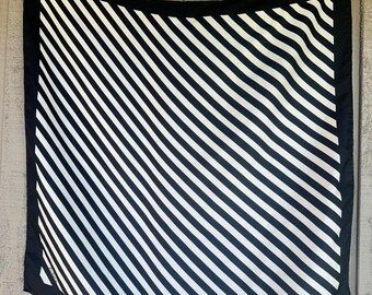 Vintage Echo Square Scarf – Black & White Stripe – Chinon Silk Blend – 22" x 22" – Made in Japan – MCM Accessory