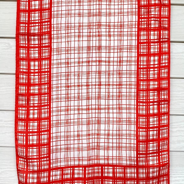 1960s Vera Neumann Red and White Checked Plaid Oblong Silk Scarf 43" x 14"