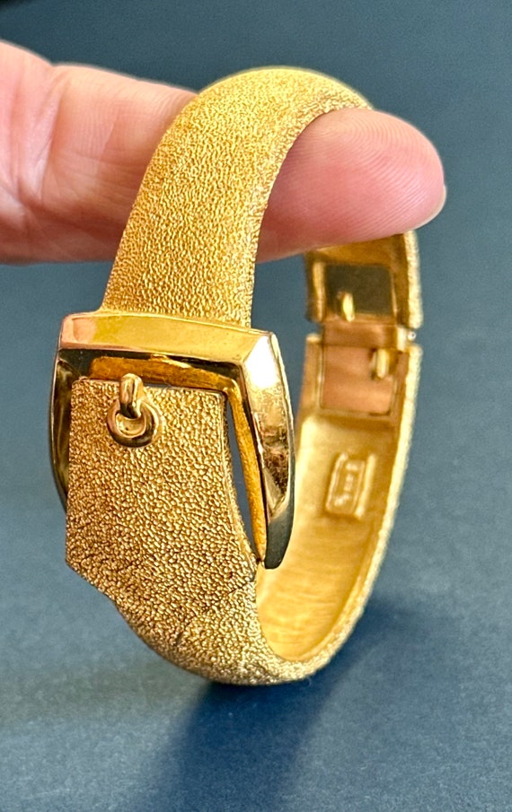 Vintage Crown Trifari Gold Buckle Clamper Bracele… - image 3