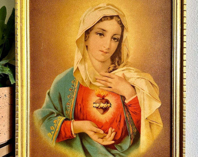 1920s Antique Lithograph Sacred Heart of Mary, Gold Leaf Framed Print ...