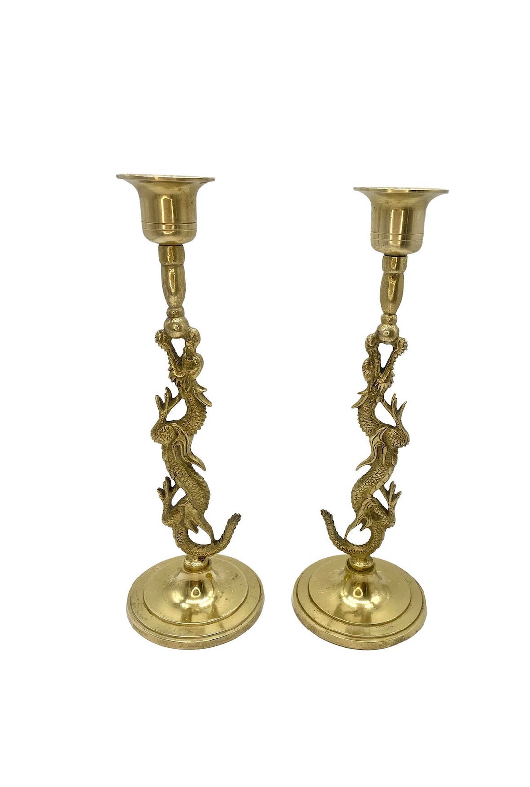 Vintage Solid Brass Dragon Candlesticks Pair 2 Etsy