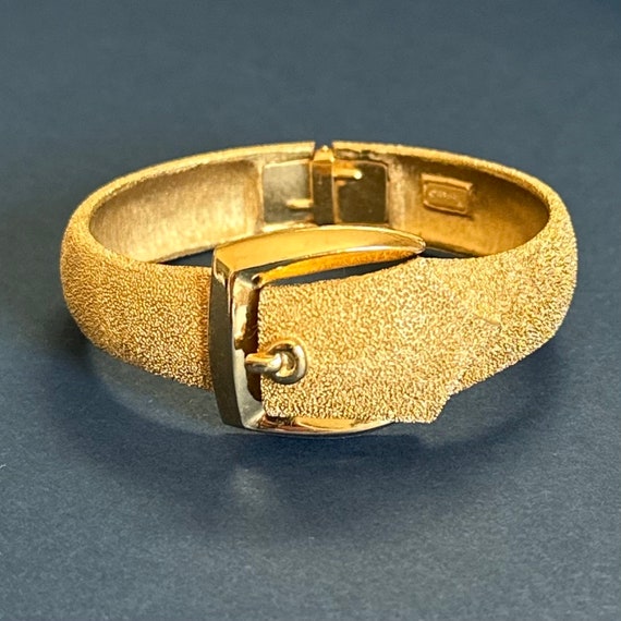 Vintage Crown Trifari Gold Buckle Clamper Bracele… - image 1