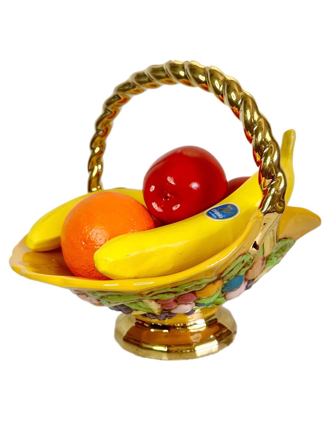 1970s Hobbyist Hand Painted Ceramic Fruit & Bowl Vintage Kitchen Decor