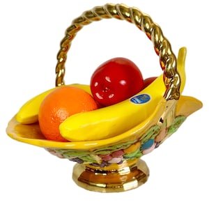 1970s Hobbyist Hand Painted Ceramic Fruit & Bowl | Vintage Kitchen Decor | Tabletop Fruit Bowl | Colorful Centerpiece