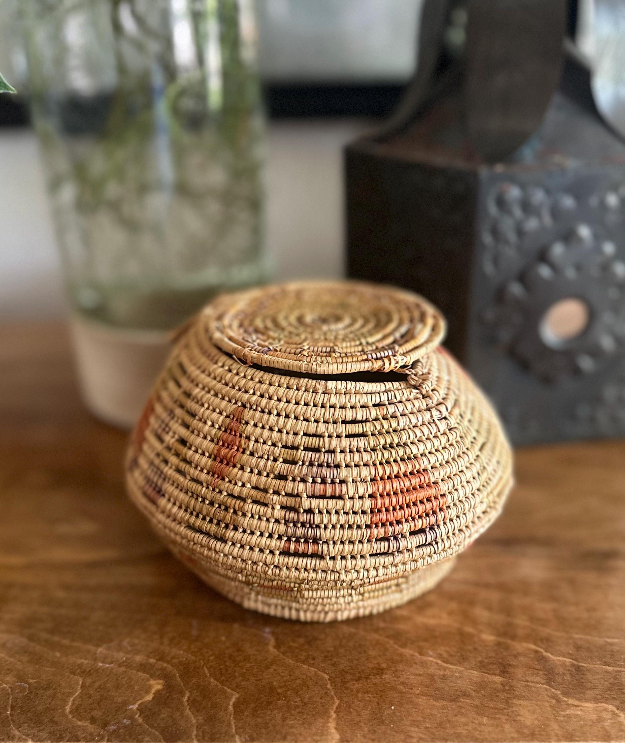 Chumash Horsehair Basket by Linda Aguilar Lidded California Indian Art (c. 1990s)