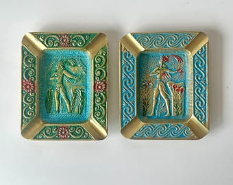 Choice of Vintage Solid Brass Minoan Ashtray – Prince of the Lilies – Knossos-Inspired Greek Enamel Dish – 1960s Archaeology Decor