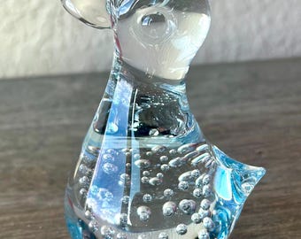 Vintage Art Glass Duck Paperweight Controlled Bubbles Hand Blown