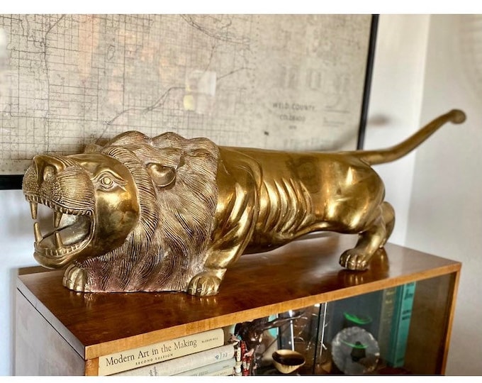 Extra Large Brass Lion Statue Vintage 1960s - Etsy