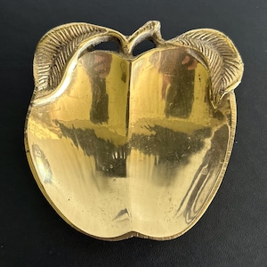 Vintage Solid Brass Apple Shaped Trinket, Change Dish, Catchall, Teacher Gift, Classroom Decor, Kitchen, Coffee Table