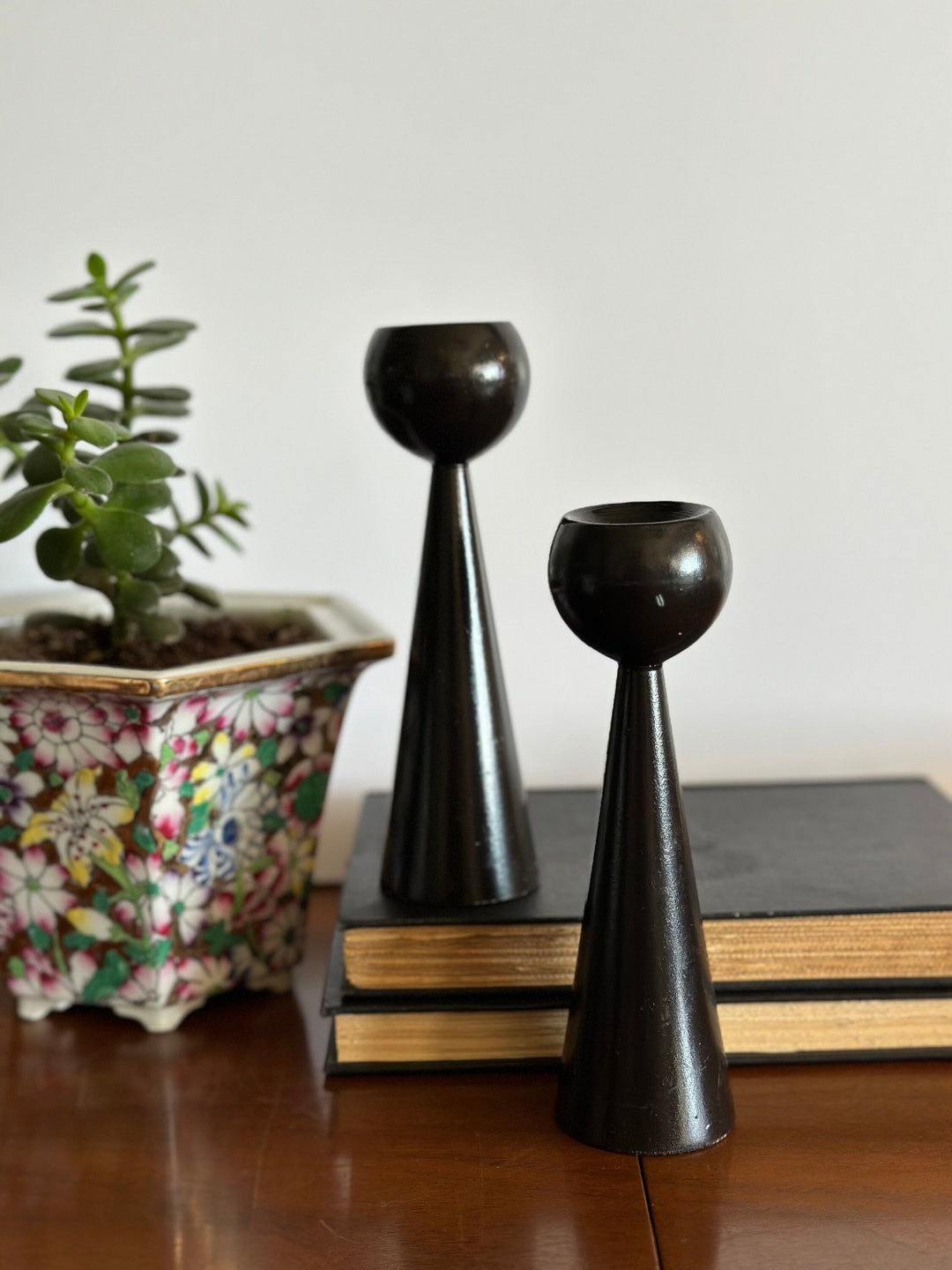 Pair of Vintage Danish Modern Black Wood Candlestick Holders - 6.5 ...