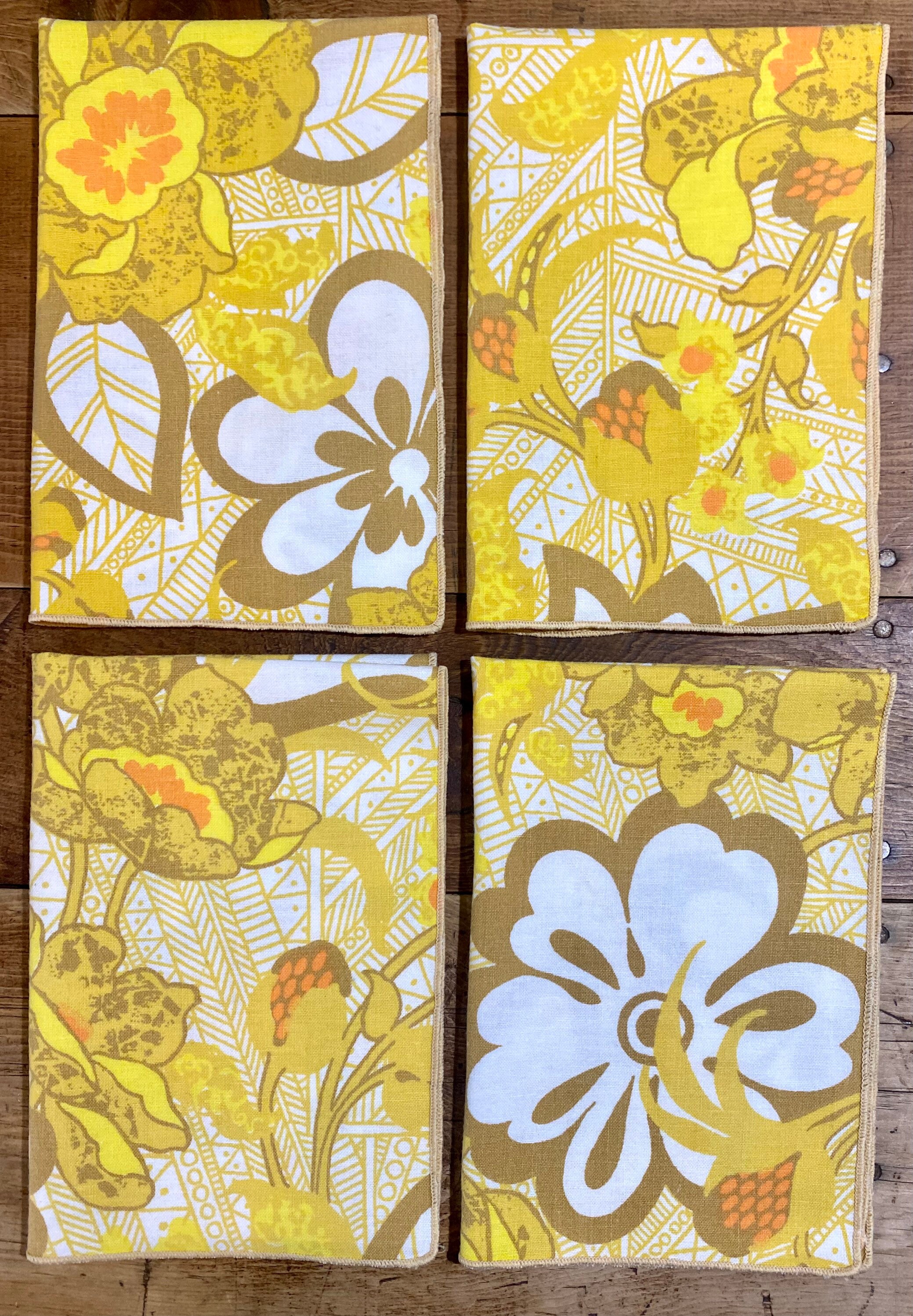 Vintage 1960s Retro Yellow Floral Cloth Napkins Tropical Flower Power