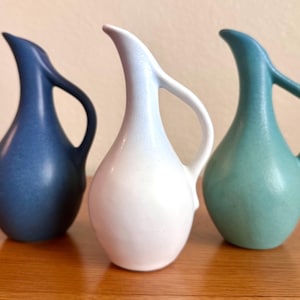 Vintage Van Briggle Pottery Ewer Pitcher – Ming Turquoise, Matte White, Lilac Blue