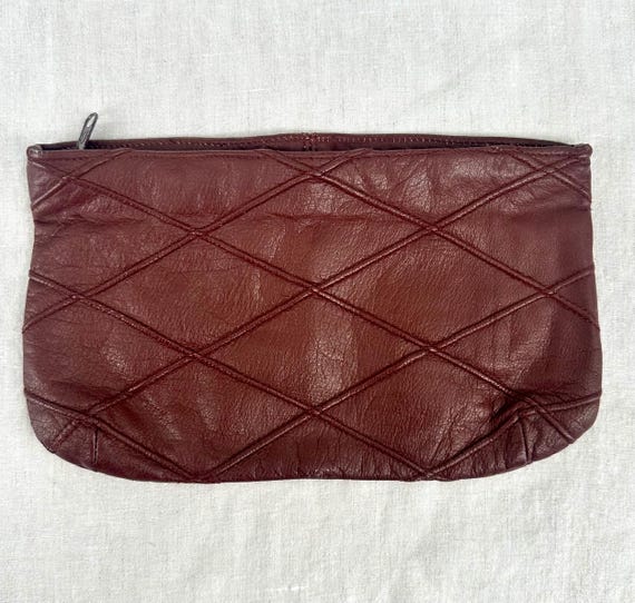 Vintage 80s Antonia Designs Burgundy Quilted Leather Clutch | Genuine Leather Evening Bag