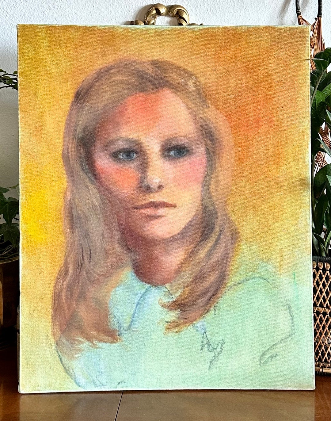 Vintage 1960s Female Portrait Painting – Mid-century Blond-haired Girl ...