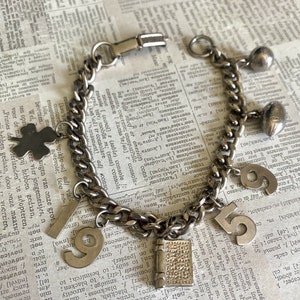 Vintage Silver Tone 1959 Class Charm Bracelet, MCM Costume Jewelry Bracelet, 8 Charms High School Bracelet