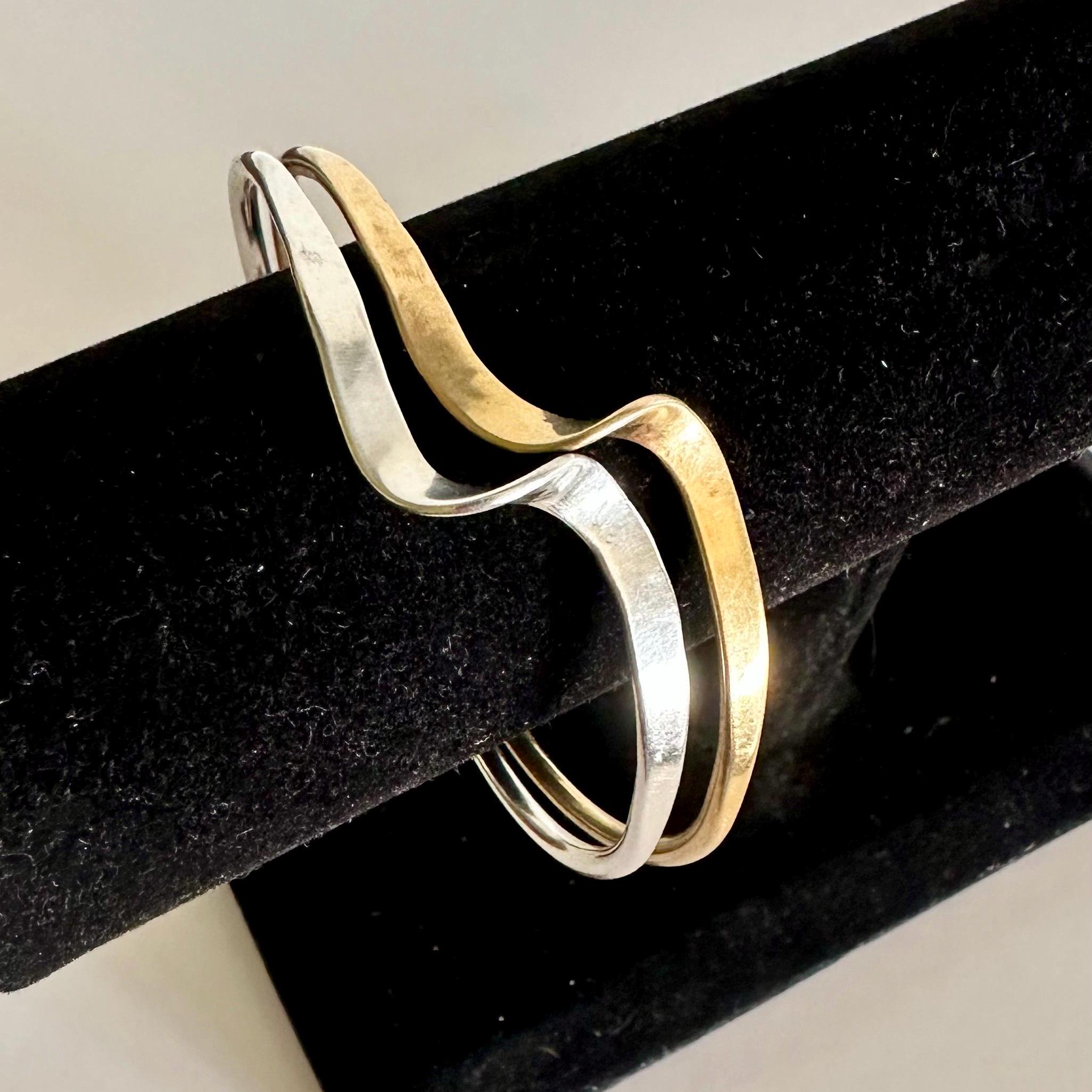 Vintage Sterling Silver Cuff Bracelet With Thin Wave Detail