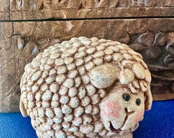 Small Nubby Rustic Studio Pottery Sheep / Lamb - Signed Gina Le 1988 - Vintage Stoneware Pottery Animal Figurine