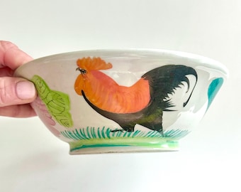 Vintage 1940s Chinese Handpainted Rooster & Peony Porcelain Bowl | Ji Gong Wan Asian Collectible