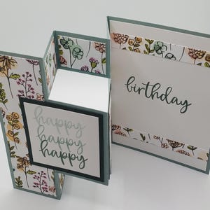 Fun and fancy fold Birthday Card (green, pink, and blue variations)