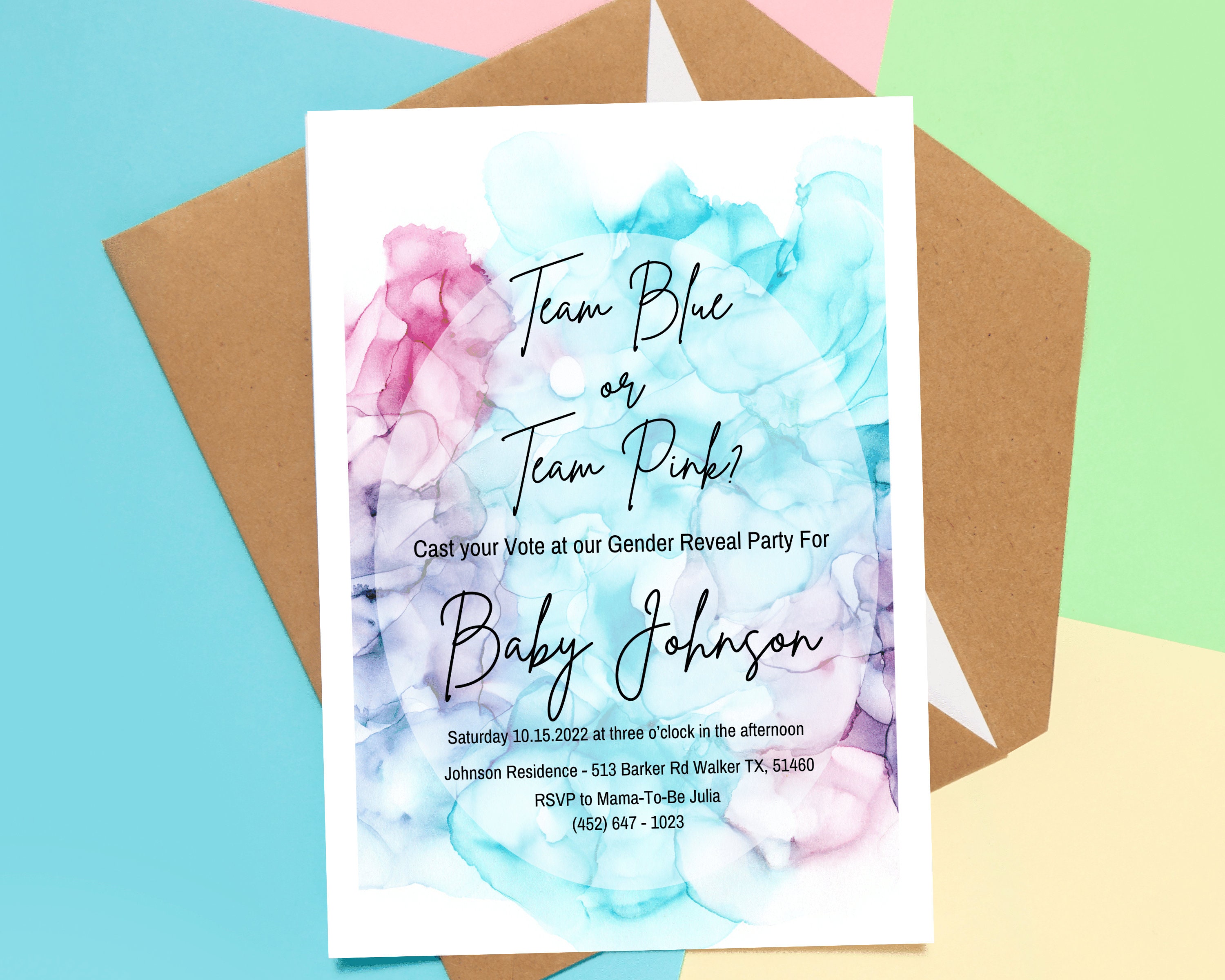 Team Blue or Team Pink Gender Reveal Party Invitation - Etsy