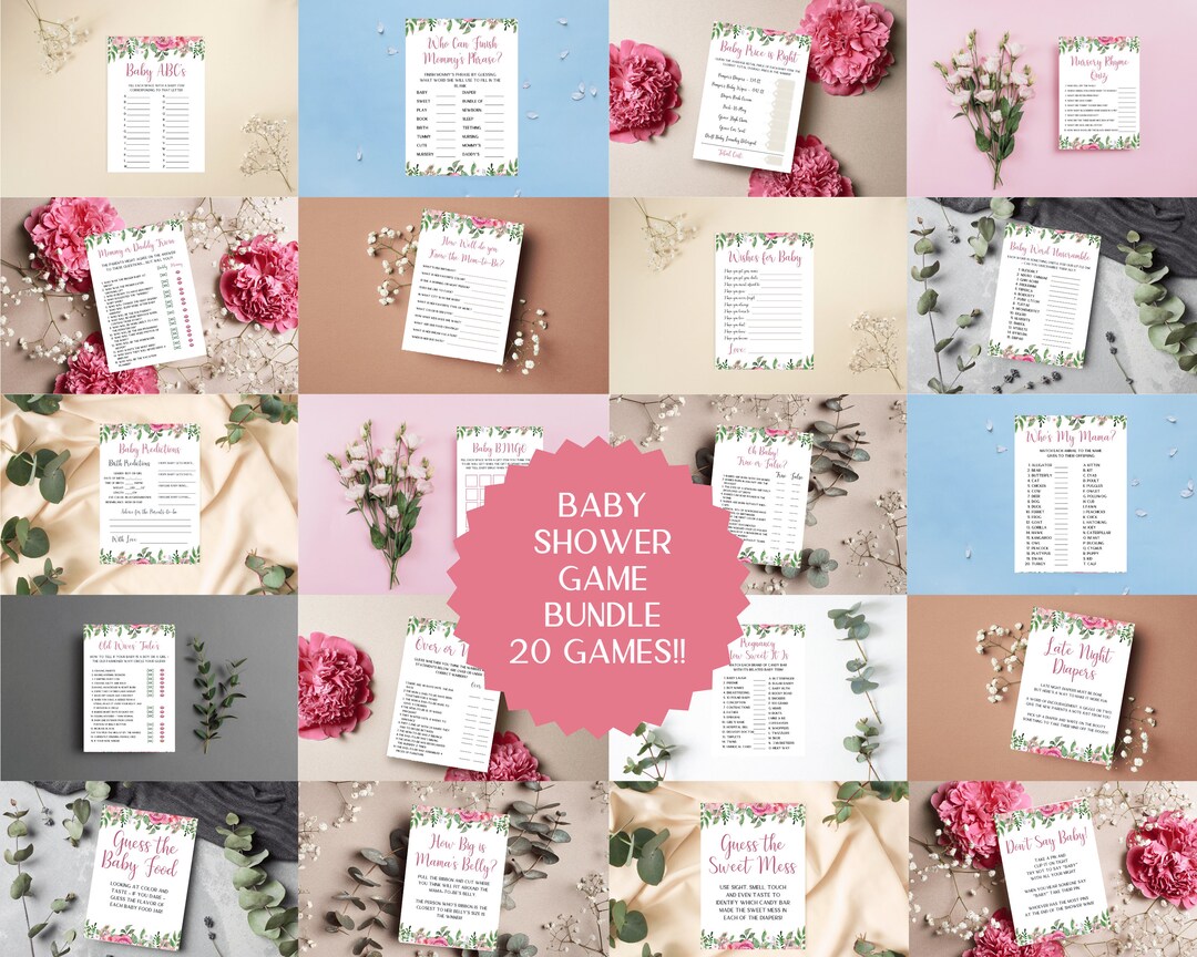 Baby Shower Game Template Bundle 20 Floral Bohemian Themed Etsy