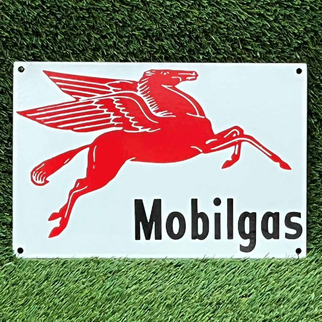 Vintage Porcelain Sign Mobil Gas Pegasus Metal Enamel Gas Station ...