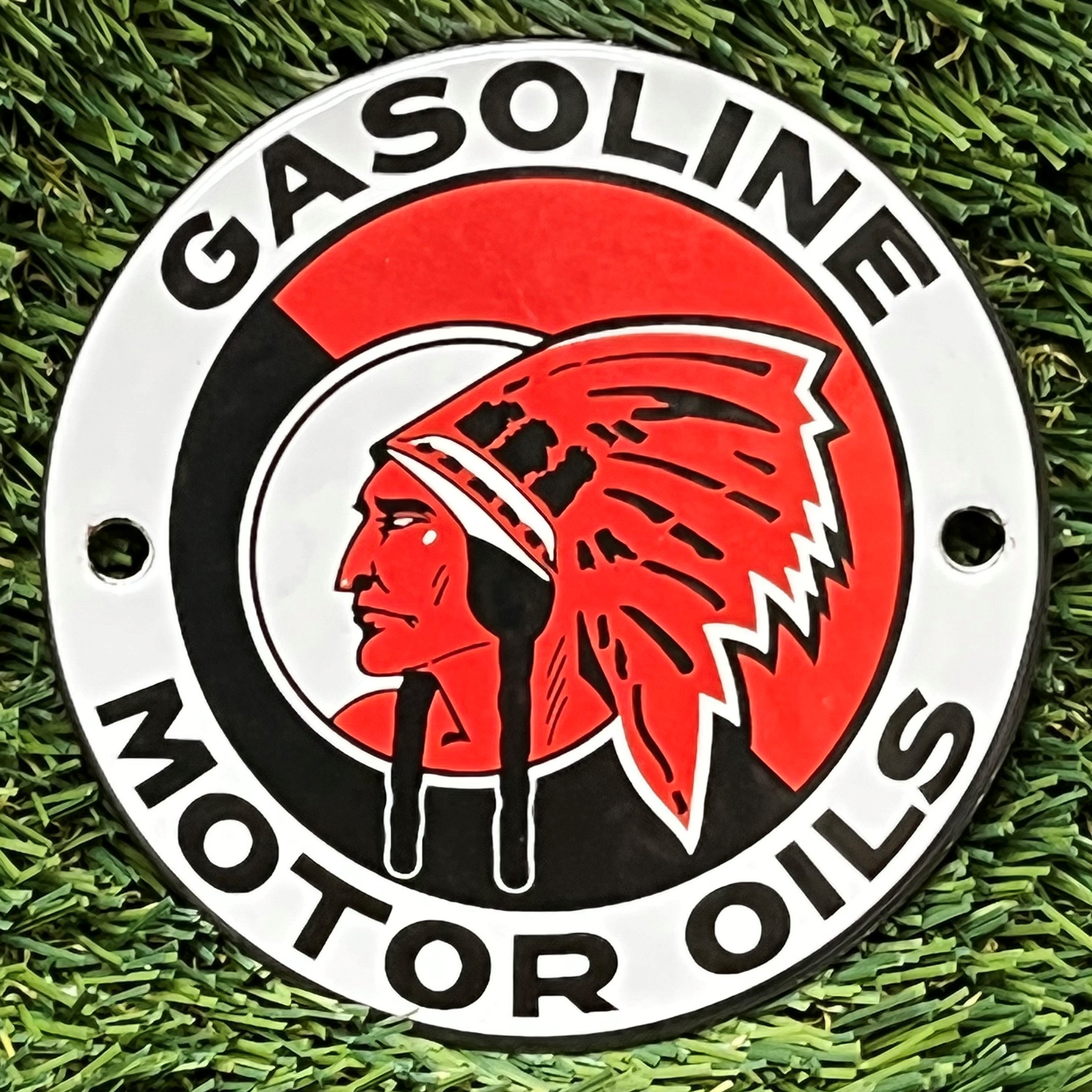 Vintage Porcelain Sign Red Indian Motor Oils Metal Enamel Gas
